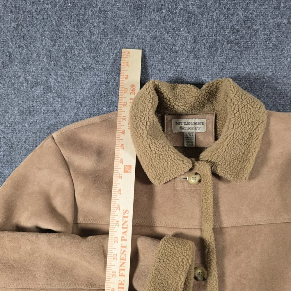 Mulberry Street Womens XL Faux Suede Sherpa Coat Tan Button Front Jacket - Picture 6 of 10